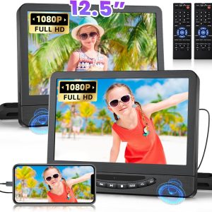 12.5" Dual Portable DVD Player for Car with 1080P HDMI Input, DESOBRY Car DVD Player Dual Screen Play A Same or Two Different Movies, 5 Hours Rechargeable Battery, Support USB, Last Memory