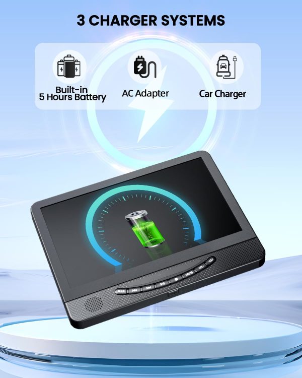 12.5" Dual Portable DVD Player for Car with 1080P HDMI Input, DESOBRY Car DVD Player Dual Screen Play A Same or Two Different Movies, 5 Hours Rechargeable Battery, Support USB, Last Memory - Image 3