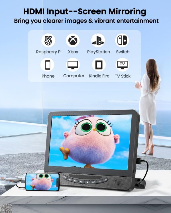 12.5" Dual Portable DVD Player for Car with 1080P HDMI Input, DESOBRY Car DVD Player Dual Screen Play A Same or Two Different Movies, 5 Hours Rechargeable Battery, Support USB, Last Memory - Image 5