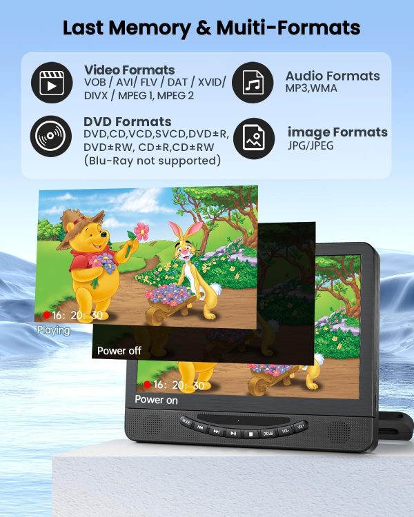 12.5" Dual Portable DVD Player for Car with 1080P HDMI Input, DESOBRY Car DVD Player Dual Screen Play A Same or Two Different Movies, 5 Hours Rechargeable Battery, Support USB, Last Memory - Image 7