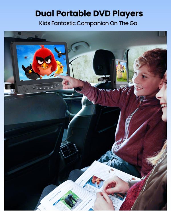 12.5" Dual Portable DVD Player for Car with 1080P HDMI Input, DESOBRY Car DVD Player Dual Screen Play A Same or Two Different Movies, 5 Hours Rechargeable Battery, Support USB, Last Memory - Image 9