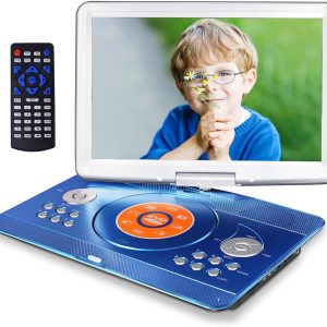 16.9" Portable Mobile DVD Player with 14.1" Large Swivel Screen with 6 Hrs Rechargeable Battery for Kids, Sync TV, Support USB SD Card with Car Charger (Blue)
