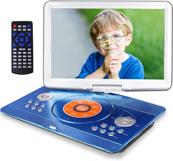 16.9" Portable Mobile DVD Player with 14.1" Large Swivel Screen with 6 Hrs Rechargeable Battery for Kids, Sync TV, Support USB SD Card with Car Charger (Blue)