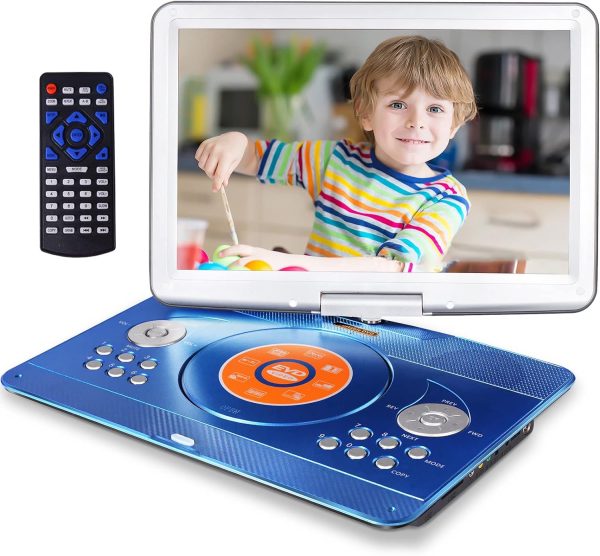 16.9" Portable Mobile DVD Player with 14.1" Large Swivel Screen with 6 Hrs Rechargeable Battery for Kids, Sync TV, Support USB SD Card with Car Charger (Blue) - Image 2