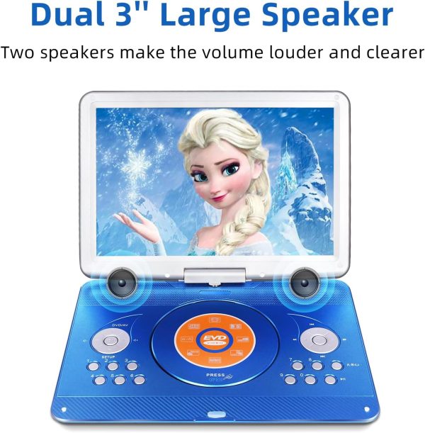 16.9" Portable Mobile DVD Player with 14.1" Large Swivel Screen with 6 Hrs Rechargeable Battery for Kids, Sync TV, Support USB SD Card with Car Charger (Blue) - Image 6