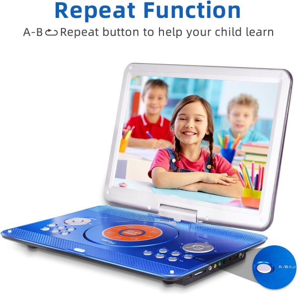16.9" Portable Mobile DVD Player with 14.1" Large Swivel Screen with 6 Hrs Rechargeable Battery for Kids, Sync TV, Support USB SD Card with Car Charger (Blue) - Image 7