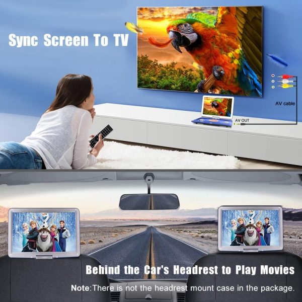 16.9" Portable Mobile DVD Player with 14.1" Large Swivel Screen with 6 Hrs Rechargeable Battery for Kids, Sync TV, Support USB SD Card with Car Charger (Blue) - Image 8