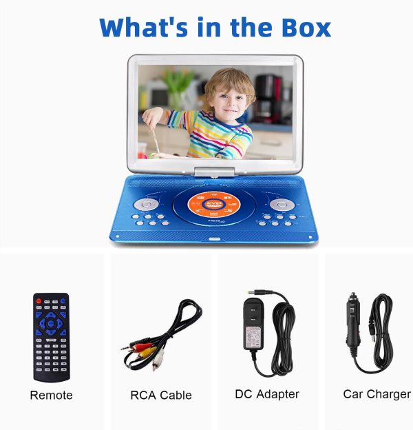 16.9" Portable Mobile DVD Player with 14.1" Large Swivel Screen with 6 Hrs Rechargeable Battery for Kids, Sync TV, Support USB SD Card with Car Charger (Blue) - Image 9