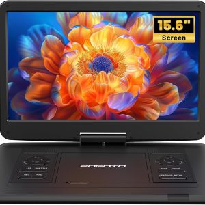 17.5” Portable DVD Player with 15.6” Large HD Screen, 6 Hours Rechargeable Battery, Dual Speakers, Region Free, Remote Control, Support Multiple Disc Formats Sync TV, USB/SD, Black