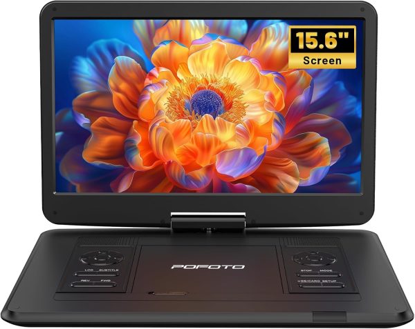 17.5” Portable DVD Player with 15.6” Large HD Screen, 6 Hours Rechargeable Battery, Dual Speakers, Region Free, Remote Control, Support Multiple Disc Formats Sync TV, USB/SD, Black