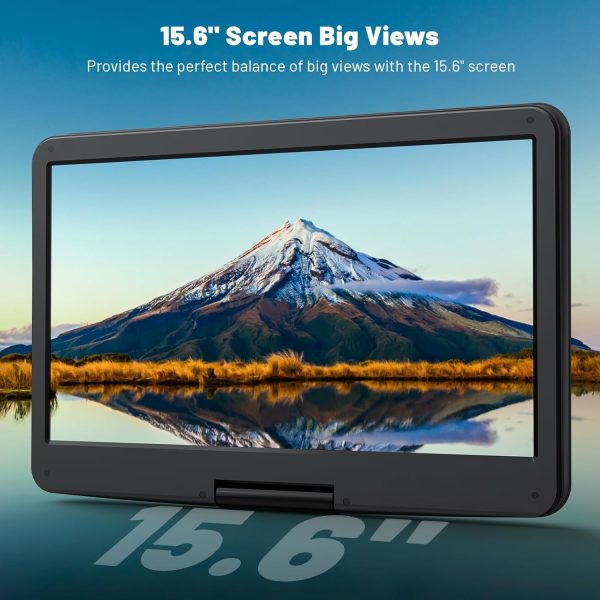 17.5” Portable DVD Player with 15.6” Large HD Screen, 6 Hours Rechargeable Battery, Dual Speakers, Region Free, Remote Control, Support Multiple Disc Formats Sync TV, USB/SD, Black - Image 2