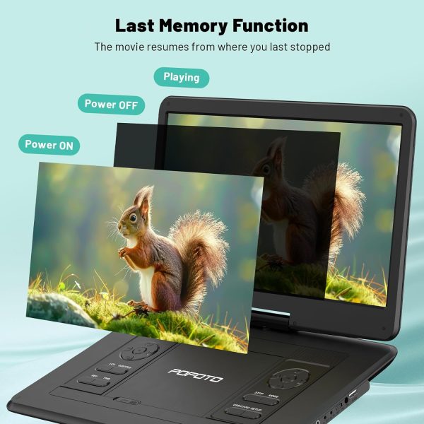 17.5” Portable DVD Player with 15.6” Large HD Screen, 6 Hours Rechargeable Battery, Dual Speakers, Region Free, Remote Control, Support Multiple Disc Formats Sync TV, USB/SD, Black - Image 6