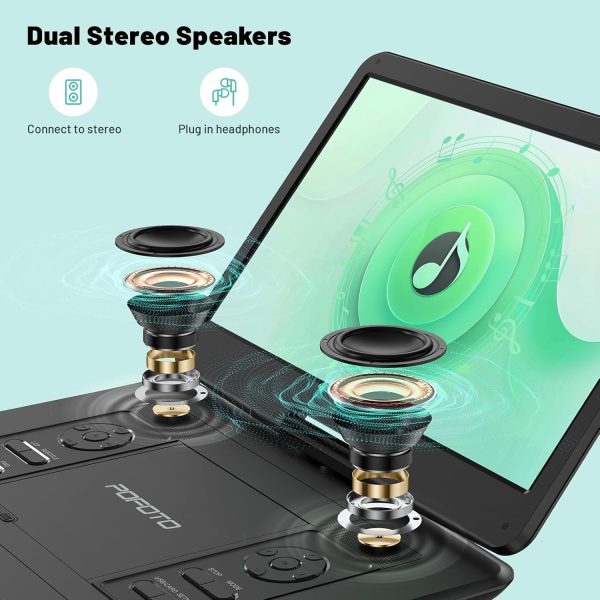 17.5” Portable DVD Player with 15.6” Large HD Screen, 6 Hours Rechargeable Battery, Dual Speakers, Region Free, Remote Control, Support Multiple Disc Formats Sync TV, USB/SD, Black - Image 7
