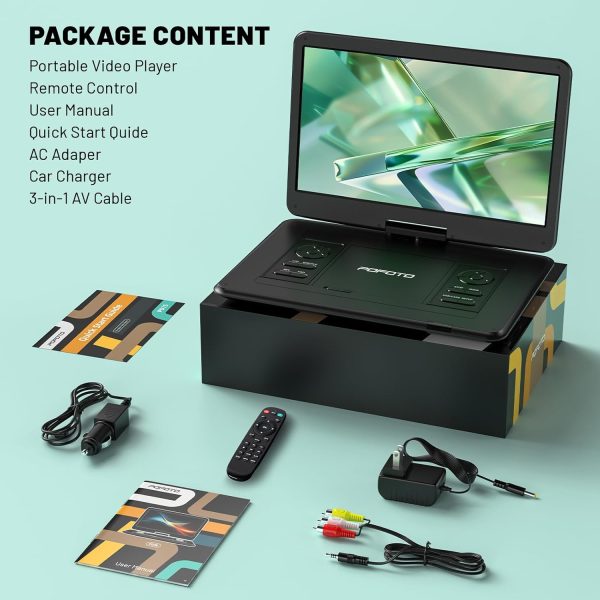 17.5” Portable DVD Player with 15.6” Large HD Screen, 6 Hours Rechargeable Battery, Dual Speakers, Region Free, Remote Control, Support Multiple Disc Formats Sync TV, USB/SD, Black - Image 9