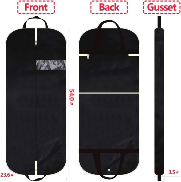 54" Garment Bag with Extra Large Pockets for Travel, Gusseted Suit Cover Mens Womens Foldable Hanging Bags for Clothes Shirts Dresses Coats - Image 2