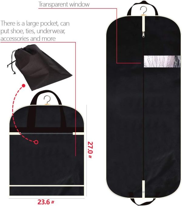 54" Garment Bag with Extra Large Pockets for Travel, Gusseted Suit Cover Mens Womens Foldable Hanging Bags for Clothes Shirts Dresses Coats - Image 3