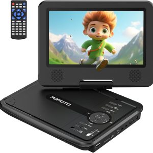 9.5" Portable DVD Player for Kids and Car with 7.5" Swivel Screen, 4-6 Hours Working Time, Car DVD Player with Dual Speakers, Remote Control, Support Sync TV, Region Free USB/SD/AV