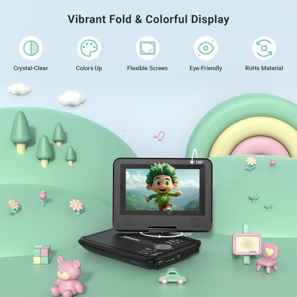 9.5" Portable DVD Player for Kids and Car with 7.5" Swivel Screen, 4-6 Hours Working Time, Car DVD Player with Dual Speakers, Remote Control, Support Sync TV, Region Free USB/SD/AV - Image 2