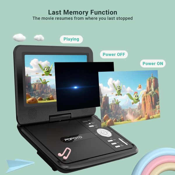 9.5" Portable DVD Player for Kids and Car with 7.5" Swivel Screen, 4-6 Hours Working Time, Car DVD Player with Dual Speakers, Remote Control, Support Sync TV, Region Free USB/SD/AV - Image 5