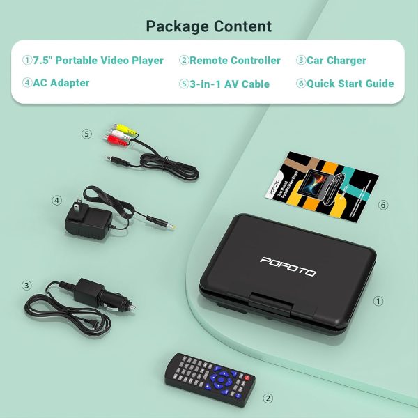 9.5" Portable DVD Player for Kids and Car with 7.5" Swivel Screen, 4-6 Hours Working Time, Car DVD Player with Dual Speakers, Remote Control, Support Sync TV, Region Free USB/SD/AV - Image 9