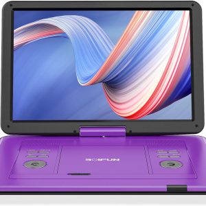BOIFUN 17.5" Portable DVD Player with 15.6" Large HD Screen, 6 Hours Rechargeable Battery, Support USB/SD Card/Sync TV and Multiple Disc Formats, High Volume Speaker, Purple