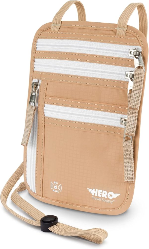 HERO Neck Wallet – RFID Blocking Passport Holder – Easy to Conceal Travel Pouch
