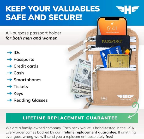 HERO Neck Wallet – RFID Blocking Passport Holder – Easy to Conceal Travel Pouch - Image 2