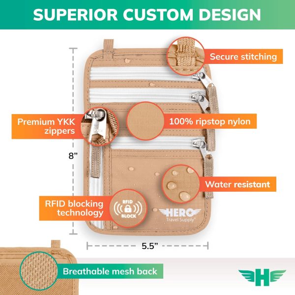 HERO Neck Wallet – RFID Blocking Passport Holder – Easy to Conceal Travel Pouch - Image 3