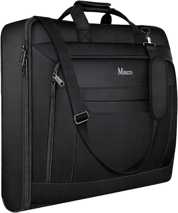 Garment Bags for Travel, Large Travel Suit Bag for Men Women with Shoulder Strap, Wrinkle Free Carry On Garment Bags for Hanging Clothes, Business Foldable Hanging Luggage Bag for Travel, Black