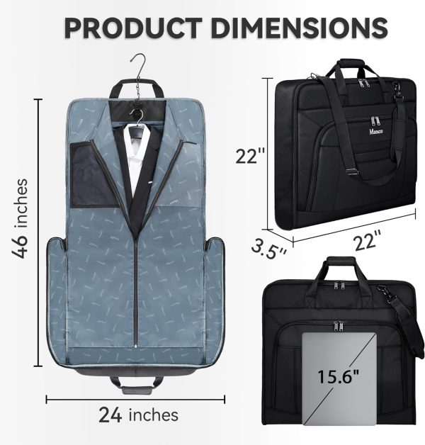 Garment Bags for Travel, Large Travel Suit Bag for Men Women with Shoulder Strap, Wrinkle Free Carry On Garment Bags for Hanging Clothes, Business Foldable Hanging Luggage Bag for Travel, Black - Image 2