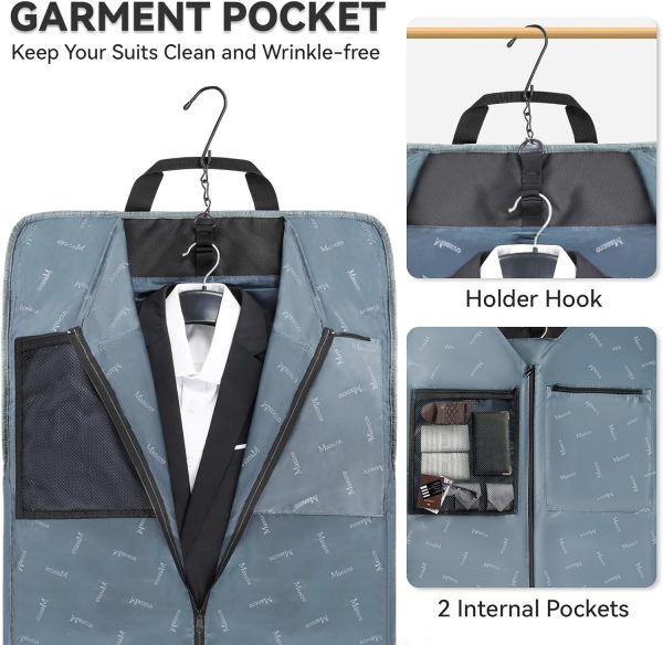 Garment Bags for Travel, Large Travel Suit Bag for Men Women with Shoulder Strap, Wrinkle Free Carry On Garment Bags for Hanging Clothes, Business Foldable Hanging Luggage Bag for Travel, Black - Image 3