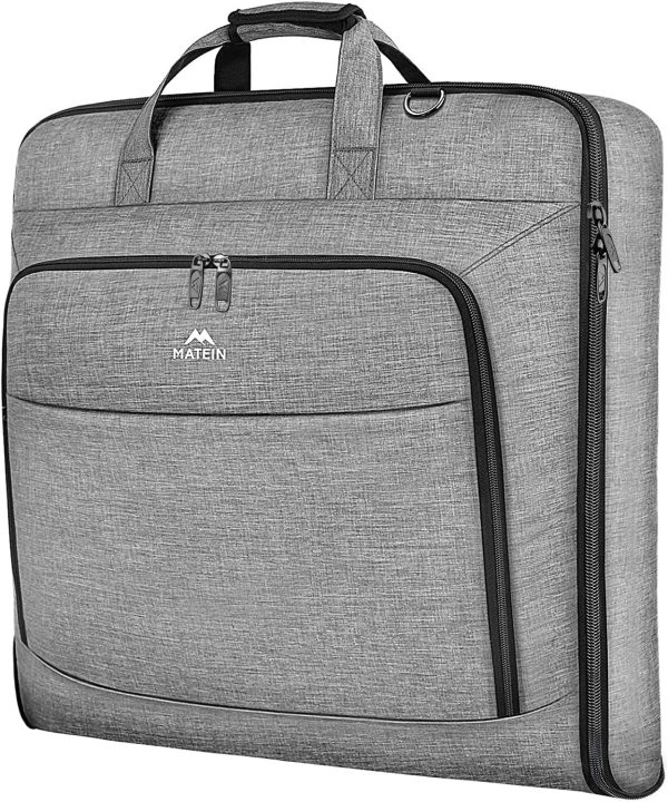 MATEIN Carry On Garment Bags for Travel, Water Resistant Hanging Suit Bag for Men Women, Foldable Garment Luggage with Wrinkle Free Suitcase Cover for Suit Gown Overshirt Sweater, Grey