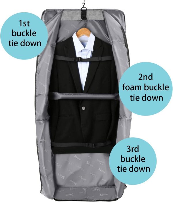 MATEIN Carry On Garment Bags for Travel, Water Resistant Hanging Suit Bag for Men Women, Foldable Garment Luggage with Wrinkle Free Suitcase Cover for Suit Gown Overshirt Sweater, Grey - Image 2