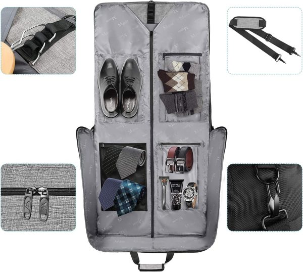 MATEIN Carry On Garment Bags for Travel, Water Resistant Hanging Suit Bag for Men Women, Foldable Garment Luggage with Wrinkle Free Suitcase Cover for Suit Gown Overshirt Sweater, Grey - Image 3