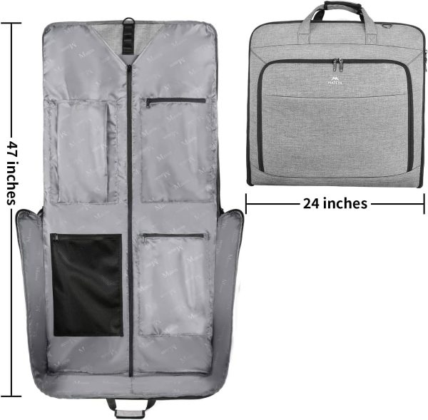 MATEIN Carry On Garment Bags for Travel, Water Resistant Hanging Suit Bag for Men Women, Foldable Garment Luggage with Wrinkle Free Suitcase Cover for Suit Gown Overshirt Sweater, Grey - Image 5