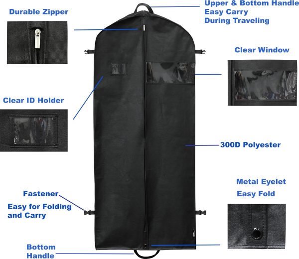 Simple Houseware 2 Pack Travel Garment Bag, Black - Image 3