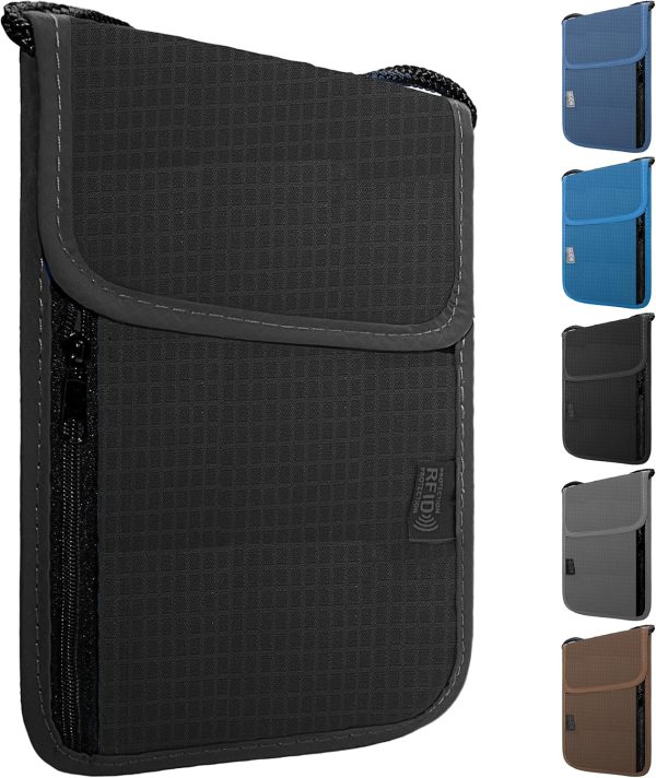 Travel Neck Wallet with RFID Blocking – Passport Holder Organizer Neck Pouch – Portable Easy to Conceal Travel Pouch (Black)