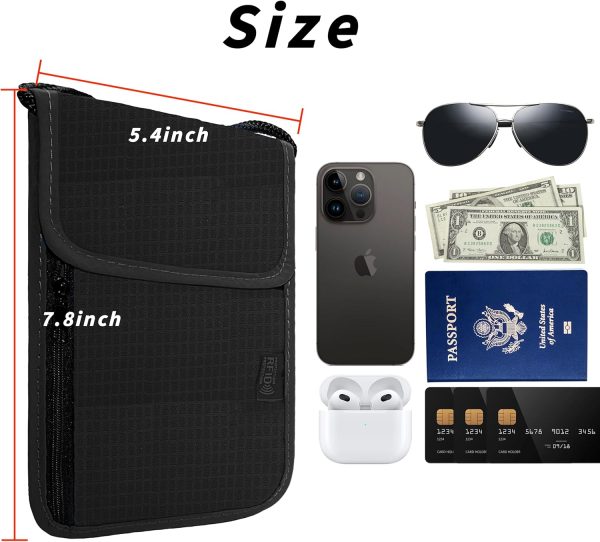 Travel Neck Wallet with RFID Blocking – Passport Holder Organizer Neck Pouch – Portable Easy to Conceal Travel Pouch (Black) - Image 3