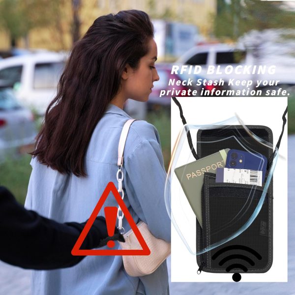 Travel Neck Wallet with RFID Blocking – Passport Holder Organizer Neck Pouch – Portable Easy to Conceal Travel Pouch (Black) - Image 5