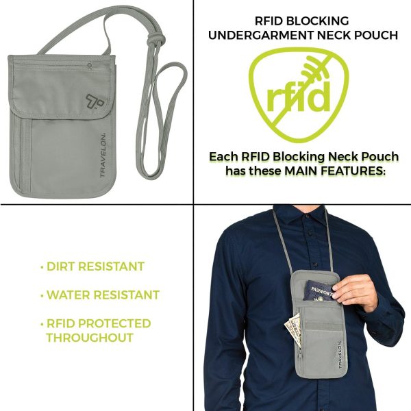RFID Blocking Undergarment Neck Pouch, Gray, 8 x 5.25 x .125 - Image 3