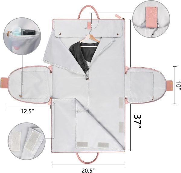 Carry On Garment Bag, Large PU Leather Duffle Bag for Women, Waterproof Garment Bags for Travel with Shoe Pouch, 2 in 1 Hanging Suitcase Suit Travel Bags, Gifts for Women, Pink - Image 4